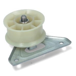 Puleggia tendi cinghia con squadretta asciugatrice Hotpoint Ariston Indesit codici ricambio C00504520 C00728616 - immagine 1