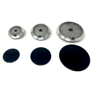 Kit serie ricambio bruciatori e piattelli neri lucidi piano cottura cucina a gas Aeg Electrolux Castor Privileg Rex Zanussi Zoppas 3 fuochi - immagine 1