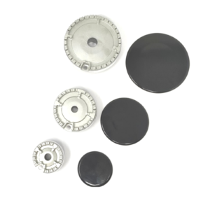 Kit ricambio 3 bruciatori e piattelli spartifiamma neri lucidi piano cottura e cucina a gas Franke 3 fuochi - immagine 1