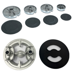 Kit bruciatori e piattelli spartifiamma neri lucidi piano cottura cucina a gas Hotpoint Ariston Indesit 4 fuochi + tripla corona - immagine 2