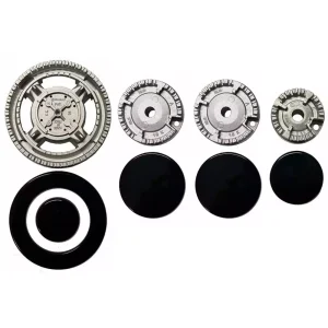 Kit serie ricambio bruciatori e piattelli spartifiamma 3 fuochi e tripla corona piano cottura Franke 4 fuochi - immagine 1
